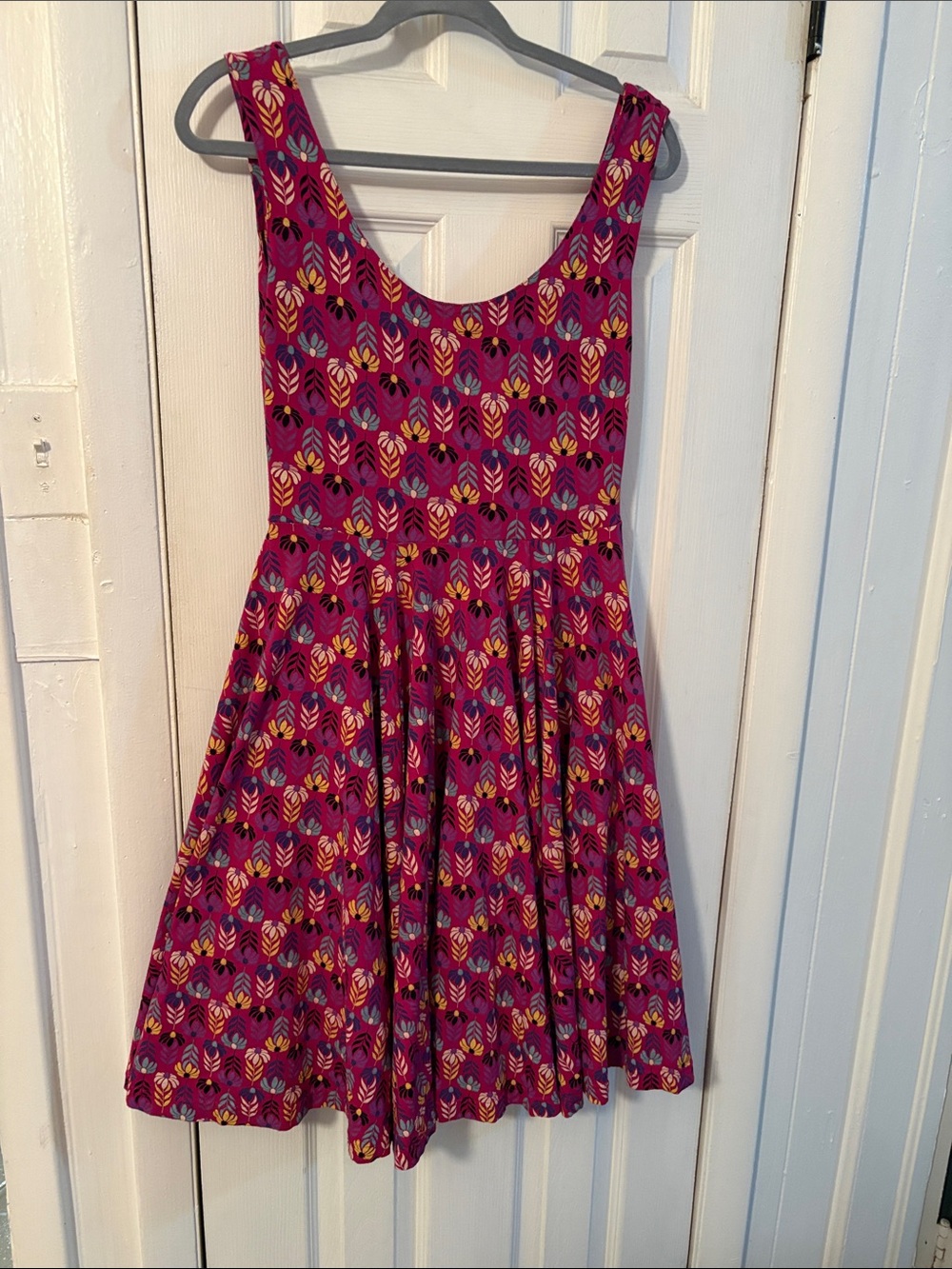 Effie's Heart Magenta Floral Sleeveless Full Skirt Cotton Dress
